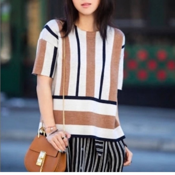 J. Crew Tops - J.crew Merino Wool Striped Short Sleeve Top